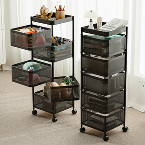 라즈웰 이동식 트롤리 수납함 회전 철제 수납장