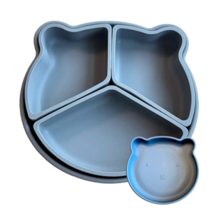 두두미미 유아 아기 곰돌이 디바이더 실리콘 흡착 식판, 1개, 네이비