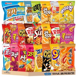 봉지 과자 26종 세트 오리온 최고스낵 4묶음 감자 패밀리팩 인기스낵 꿀바새감 고감자꿀 롯데스낵 4종 크라운 크크스낵 ( 콘칩 죠리퐁 신짱 카레멜콘땅콩 ) 스낵