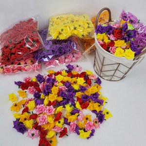 장미꽃머리 조화 100pcs 500pcs 리스재료 고기집 고깃집 꽃장식 정육포장, 빨강, 100pcs(꽃머리100개), 100개