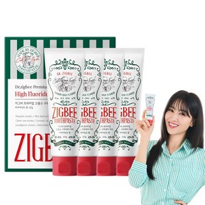 지그비 대용량 고불소 설태 제거 임상완료 구취케어 치약 여배우 Pick 아쿠아민트향, 117g, 4개