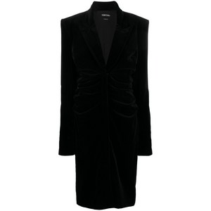 톰포드 플런징 V넥 벨벳 미디 드레스, 블랙계열, Italy 38