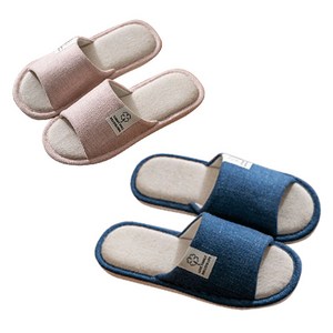 캘리웨이브 린넨 거실실내화 세트 2개 + 매직후크2개 예쁜 북유럽 피카 거실화 세트 푹신한 발편한 여성 남성 커플 층간소음 방지 거실 실내화 실내 슬리퍼