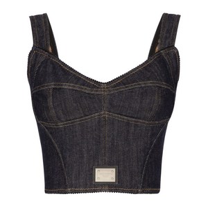 돌체앤가바나 로고 아플리케 코튼 혼방 탑