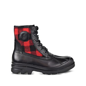 폴로랄프로렌 레이스업 플레이드 패널 부츠, US 7.5(KR 255), 블랙계열+레드계열