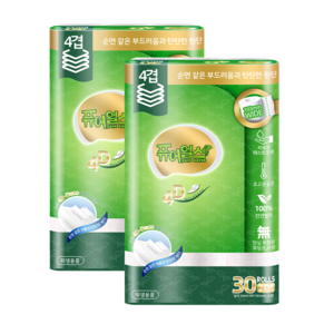 퓨어얼스 화장지 천연펄프 4겹 고급롤화장지 24m 30롤 2개, 30개입, 24m, 2개
