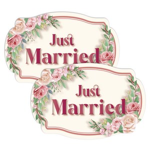 긱베어 웨딩카 마그넷 just married 차량용 자석 wedding magnet 웨딩 데코, 베이지로즈, 1개