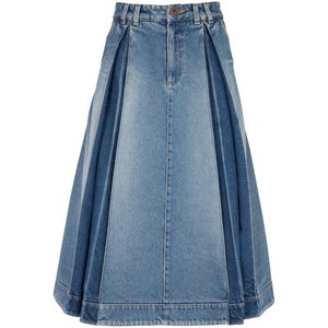 발망 플리츠 데님 스커트