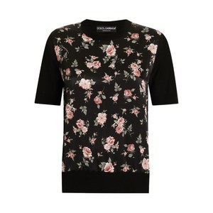 돌체앤가바나 플로럴 티셔츠, 블랙계열+핑크계열, Italy 42(KR 55)