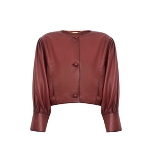 끌로에 퍼프 소매 레더 재킷, 브라운계열, France 38(KR 66)