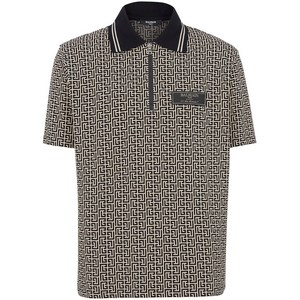 발망 모노그램 자카드 지퍼 폴로 셔츠, 블랙계열+브라운계열, Standard S(KR 100)
