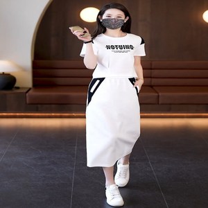 반팔 드레스 캐주얼 뒤트임 스커트 투피스 세트