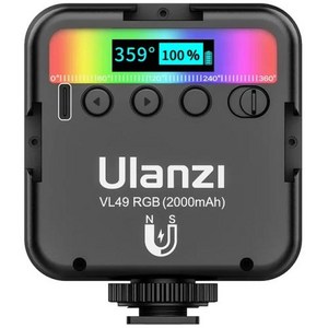 Ulanzi RGB 풀 컬러 LED 비디오 조명 VL49 2500K9000K 800LUX 마그네틱 미니 필 라이트 확장 3 콜드 슈 2000mAh C타입 포트, VL49 RGB black, 1개