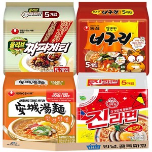 봉지 라면 4종 모음 ( 얼큰너구리 짜파게티 안성탕면 진라면 매운맛 )