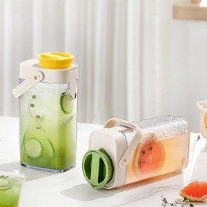 BIBOSI 냉장고 물병 1리터 가정용 휴대용 직사각형 물병, 1L, 노란색, 2개