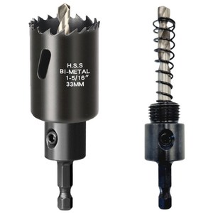 공구라면 ( 09RM ) 목공 PVC 철판 바이메탈 육각 홀쏘(22mm~76mm) 육각아바 2개 포함, [선택04] 바이메탈 육각 33mm, 1세트