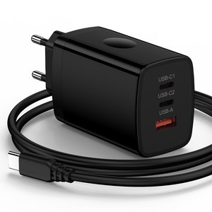 ANNIBER 65W C타입 3포트 GaN PD3.0 PPS2.0 초고속 충전기+PD 초고속 충전 케이블 아이폰17/16/15 삼성 갤러시S25/24 Z폴드7/6/5 Z플립7