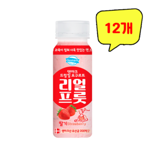 덴마크 드링킹 요구르트 리얼프룻 딸기, 12개, 190ml