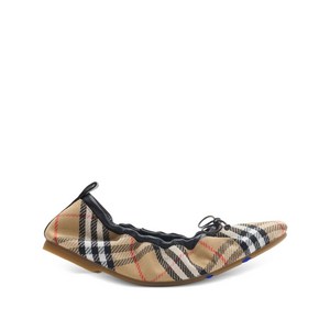 버버리 펀 체크 보우 발레리나 플랫 슈즈, Europe 39(KR 250), 베이지계열+블랙계열