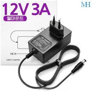 명호전자 아답터 12V 3A 벽걸이형 어댑터, 1개