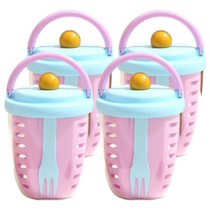 엠토이 BPA FREE 미니 샐러드 과일 도시락 런치팟 + 포크 세트 HB6901, 레드, 4개