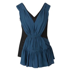 마르니 V넥 사이드 지퍼 블라우스, 블루계열+블랙계열, Italy 42(KR 55-66)