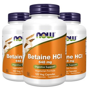 나우푸드 베타인 HCI 648mg 베지 캡슐, 120정, 3개