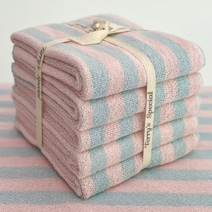 테리파머 스트라이프 디자인 선염 호텔 수건 180g 30수 면사, 베이비블루 + 베이..., 5개