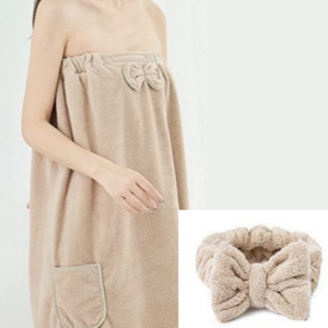 패피랑 여자골프가운 여성골프샤워가운 여름 맛사지 샤워가운 극세사 (헤어밴드 포함), 1개, 그레이+핑크