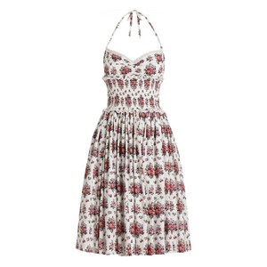 돌체앤가바나 플로럴 홀터넥 미니 드레스, 화이트계열+레드계열, Italy 42(KR 55)