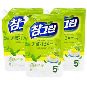 참그린 녹차 기름기 뽀드득 리필 1.2L, 3개