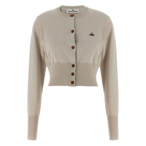 비비안웨스트우드 로고 자수 크롭 가디건, 베이지계열, Standard L(KR 66)