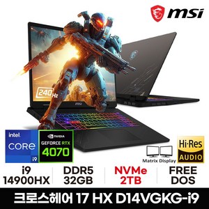 MSI 크로스헤어 17 HX D14VGKG-i9 QHD RTX4070, Free DOS, 32GB, 2TB, 그레이