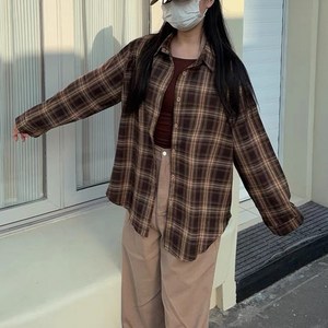 투니스 여성 체크 루즈핏 긴소매 셔츠