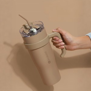 대용량 손잡이 스텐 1리터 빨대 텀블러 1.2L, 탄, 1개, 1200ml