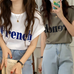 프롬더핸드 1+1 여성 민소매 롤업 레터링반팔 티셔츠