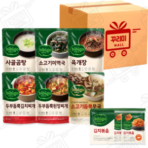 간편국탕 6종(사골곰탕+미역국+육개장+두부듬뿍김치찌개+두부듬뿍된장찌개+소고기듬뿍무국)+김치볶음 80g x 5개