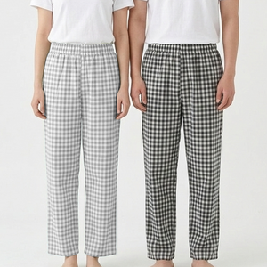 하바우 1+1 지지미 남여공용 시어서커 와이드 체크 잠옷바지 2종 세트