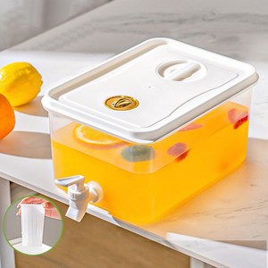 SMABAT 음료 주스 디스펜서 가정용 디스펜서 휴대용 냉수병 플라스틱 냉장고 물병 5L 필터망 포함, 5L, 화이트, 1개