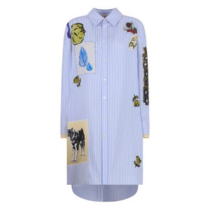 마르니 그래픽 패치 스트라이프 셔츠 드레스, 블루계열, Italy 36(KR 44)