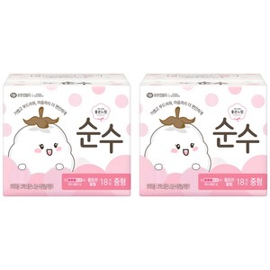 좋은느낌 순수 울트라 슬림 생리대 날개형, 중형, 18개입, 2개
