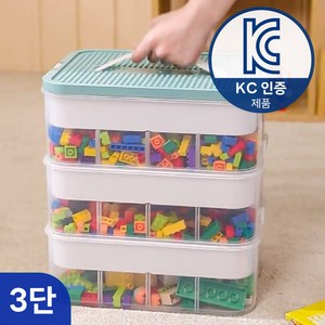 하이어데코 토이 장난감 블럭 정리함, 1개, 민트 (3단)