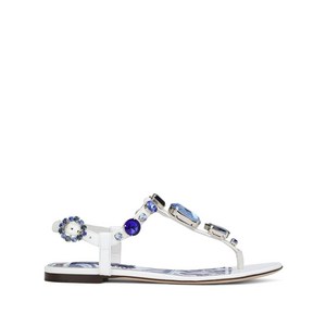 돌체앤가바나 비주얼드 페이턴트 레더 텅 스트랩 샌들, Europe 37.5(KR 245), 화이트계열+블루계열