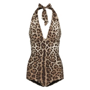 돌체앤가바나 레오파드 프린트 원피스 수영복, 브라운계열+베이지계열, Italy 3(KR 44-55)