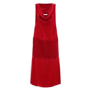 페라가모 카울 넥 레이스 패널 미디 드레스