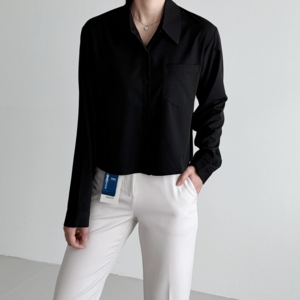 잇이즈 구김없는 여성 링클프리 크롭 카라 셔츠 블라우스