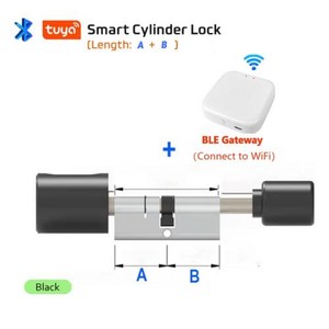 Tuya 앱 지문 잠금 유로 실린더 전자 스마트 문짝 잠금 장치 RFID 카드 블루투스 디지털 키리스 엔트리 스마트 홈 잠금 장치, 12) Black with gateway - A45