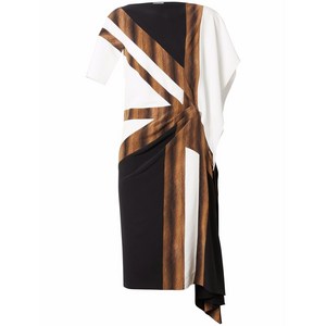 버버리 플래그 프린트 비대칭 실크 드레스, 블랙계열+브라운계열, UK 6(KR 44-55)