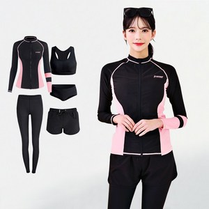 서프라이더 남녀 상하의 5종 풀세트 블루라인 집업 래쉬가드 빅사이즈 (상의+하의+레깅스+이너) /SURFRIDER