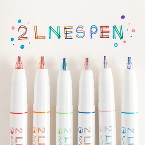 6SET 더블 라인 컬러 볼펜 2라인 문구 사무용품 투톤 하이라이트 아웃라인 포인트